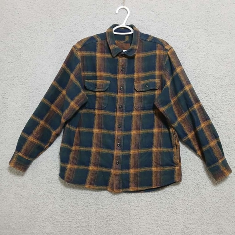 Orvis Big Bear Heavyweight Flannel Shirt Size M Blue Brown Plaid Cotton